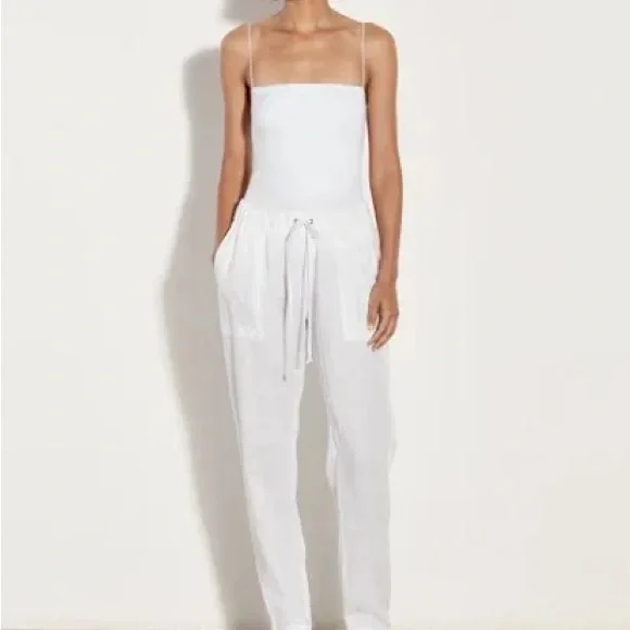 ENZA COSTA • White Women Elastic Drawstring Linen Pants•L/32 waist w/ Stretch • - Picture 1 of 11